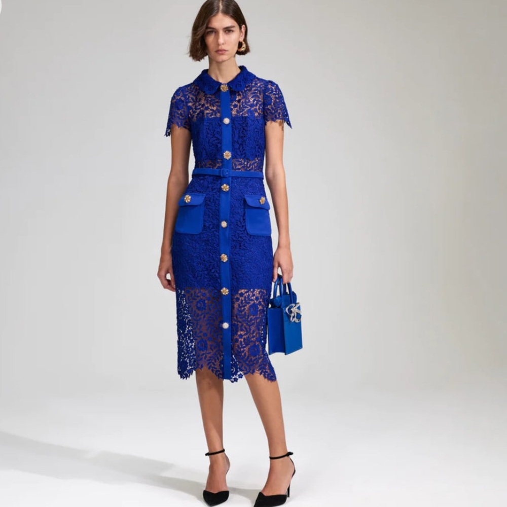 Self-Portrait Blue Lace Midi Dress